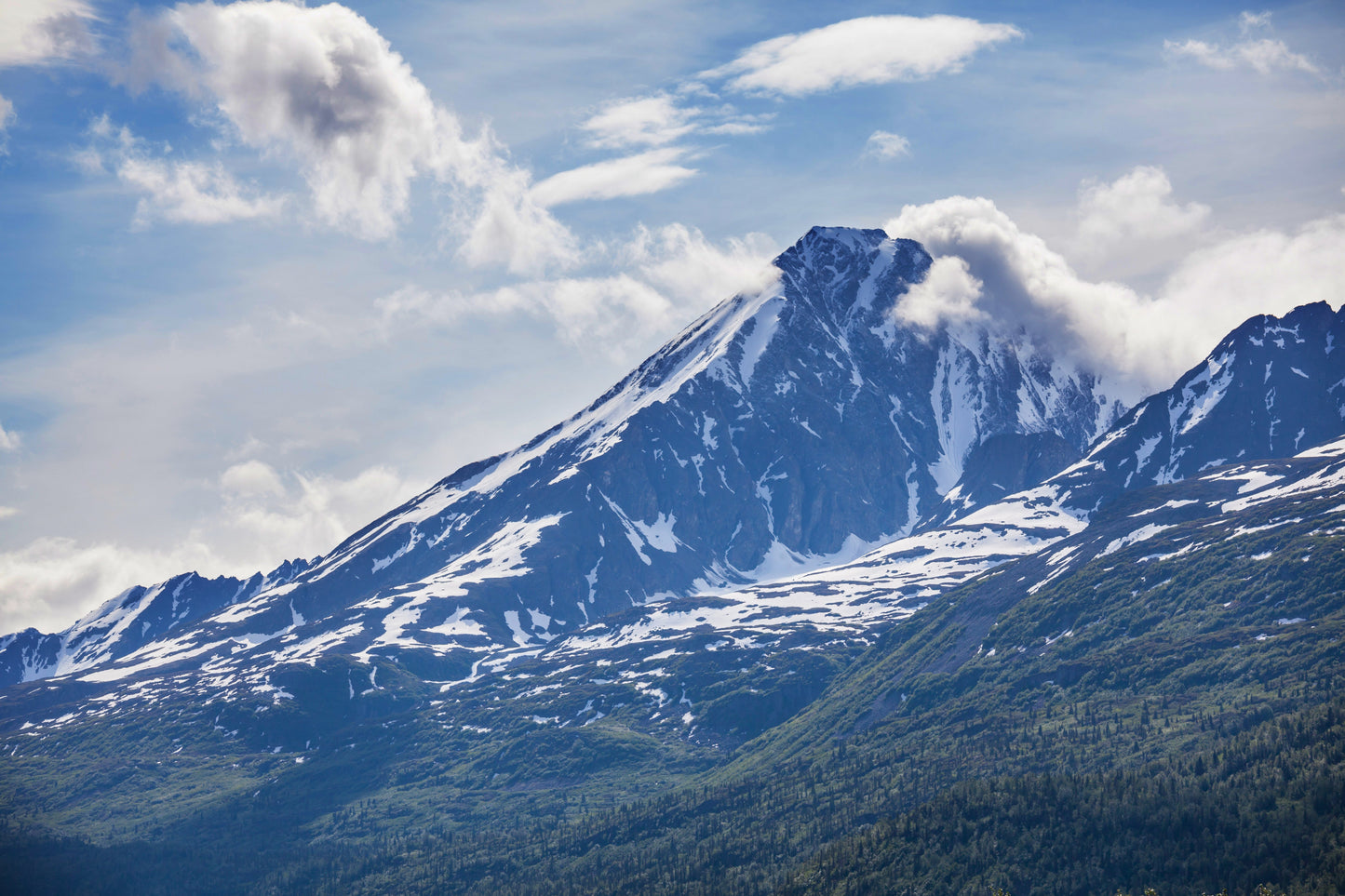 mountainscape on a beautiful day with a few clouds present